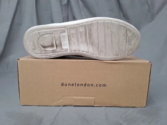 BOXED PAIR OF DUNE LONDON QUILTED LEATHER TRAINERS IN BLACK SIZE 5