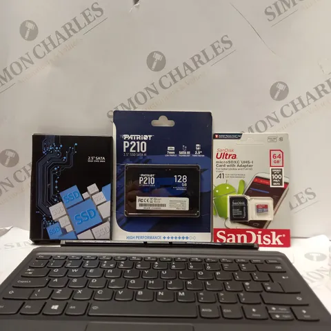 BOX OF APPROXIMATELY 15 ASSORTED ITEMS TO INCLUDE - PATRIOT P210 SSD SATA III - 2.5 SATA SSD - SANDISK ULTRA MICRO SDXC ECT