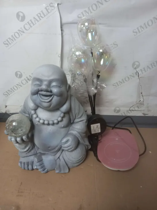 CAGE OF APPROX. 10 ASSORTED ITEMS TO INCLUDE - BUDA STATUE - OUT DOOR LIGHTS AND CUP WARMER / COLLECTION ONLY 