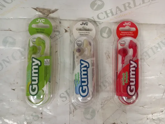 BOX OF APPROXIMATELY 20 ASSORTED JVC GUMY STEREO HEADPHONES IN VARIOUS COLOURS