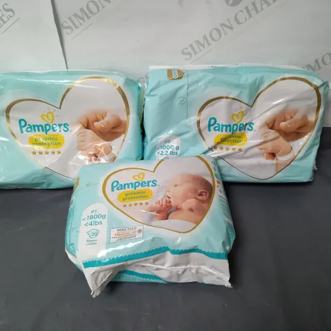 LOT OF 3 PACKS OF PAMPERS PREMATURE BABY NAPPIES