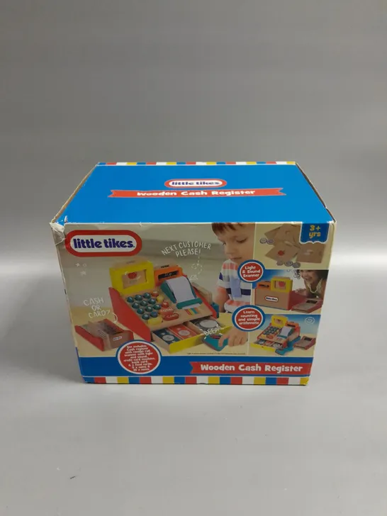 BOXED LITTLE TIKES WOODEN CASH REGISTER RRP £22.99