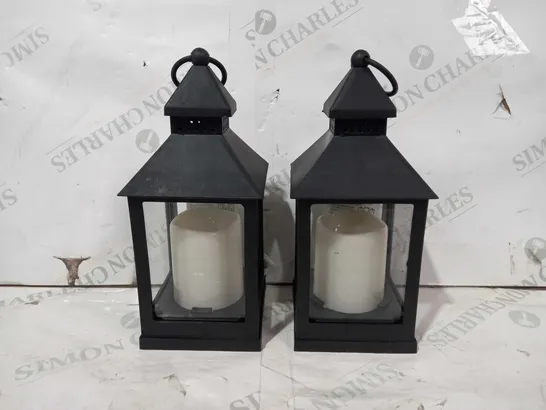 LOF OF 2 ROOTS & SHOOTS FLICKERING LANTERNS WITH LED LIGHTS IN BLACK