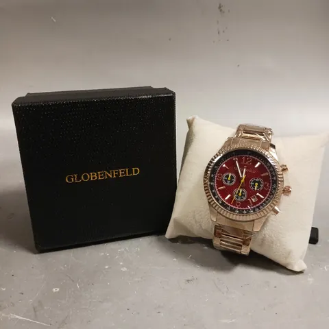 GLOBENFELD EXPEDIENT ROSE RED DIAL WATCH 