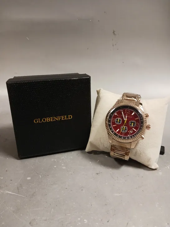 GLOBENFELD EXPEDIENT ROSE RED DIAL WATCH 