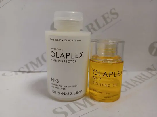 2 OLAPLEX ITEMS INCLUDING NO.7 BONDING OIL (30ML) AND NO.3 HAIR PERFECTOR (100ML)