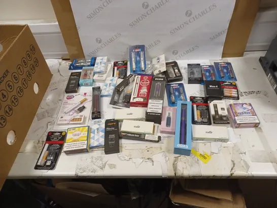 LOT OF APPROXIMELTY 20 ASSORTED E-CIGARETTE ASSOCIATED ITEMS TO INCLUDE E-MAX ATOMIZER, EVOD KIT, AND MINI PROTANK ETC.