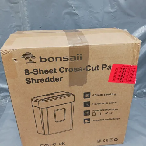 BOXED BONSAII 8-SHEET CROSS-CUT PAPER SHREDDER