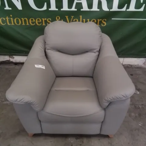 DESIGNER G PLAN MADE JACKSON LEATHER ARMCHAIR IN CAMBRIDGE GREY 