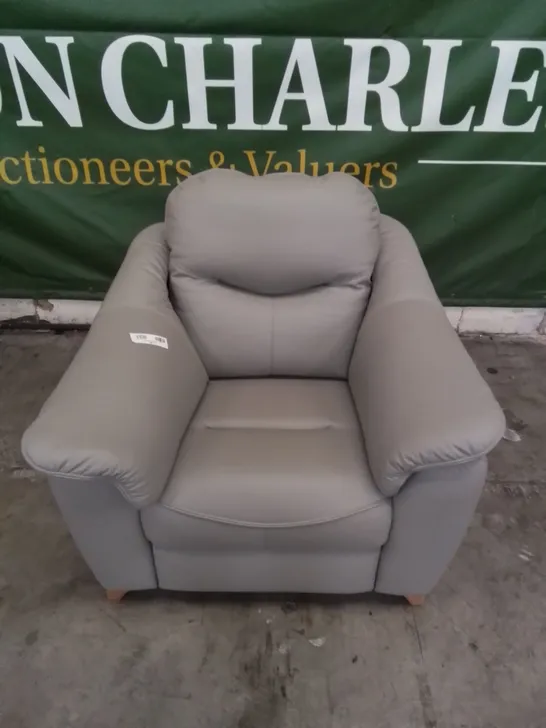 DESIGNER G PLAN MADE JACKSON LEATHER ARMCHAIR IN CAMBRIDGE GREY 