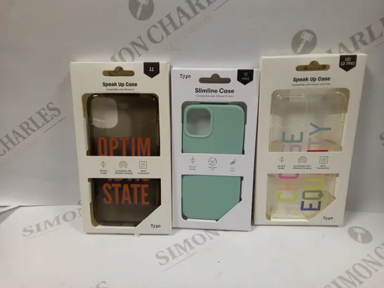 BOX OF APPROXIMATELY 53 TYPO PHONES CASES ('SLIMLINE CASE' & 'SPEAK UP CASE') FOR IPHONE 11, 12 MINI, 12/12PRO IN VARYING COLOURS