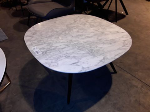 DESIGNER WHITE ONYX SQUARE COFFEE TABLE ON BLACK METAL SUPPORTS