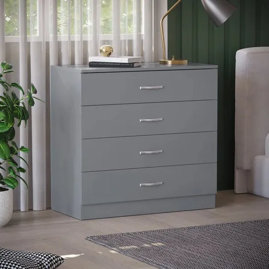 BOXED MAYBERY 4 DRAWER CHEST OF DRAWERS - GREY (1 BOX)