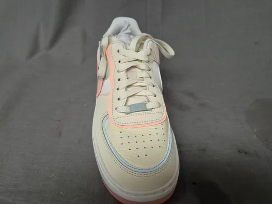 BOXED PAIR OF NIKE AIR FORCE 1 SHADOW SHOES IN COCONUT MILK/PASTEL PINK UK SIZE 5