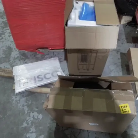 PALLET OF ASSORTED ITEMS TO INCLUDE AIR FRYER, AIR COOLER, SPEEDBALL PUNCHING BAG, PICTURE FRAME, TOILET SEATS ETC