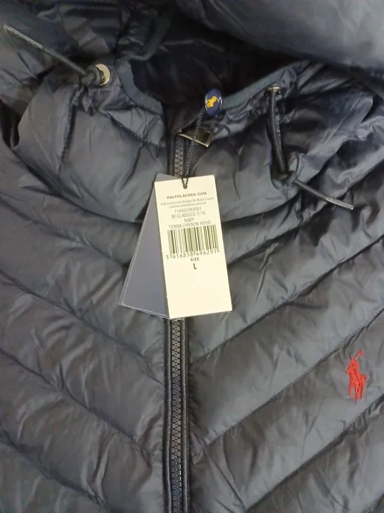 POLO RALPH LAUREN PERFORMANCE NAVY PADDED JACKET WITH HOOD - LARGE