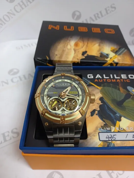 BOXED NUBEO GENTS GALLILEO LTD ED AUTOMATIC WATCH 435/500 STAINLESS STEEL - WITH NUSOUND WIRELESS EAR BUDS