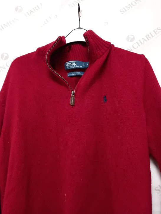 POLO RALPH LAUREN EMPROIDED QUARTER ZIP JUMPER IN RED