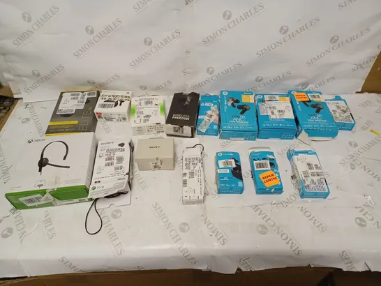 LOT OF APPROXIMATELY 20 BOXED AUDIO DEVICES TO INCLUDE XBOX CHAT HEADSET, TRUE BASS WIRELESS FREEEDOM, AND ELITE 75T ETC. 