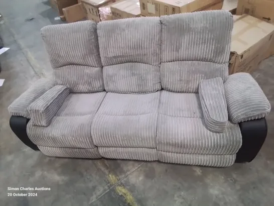 QUALITY DESIGNER 3 SEATER FABRIC UPHOLSTERED RECLINING SOFA -GREY-