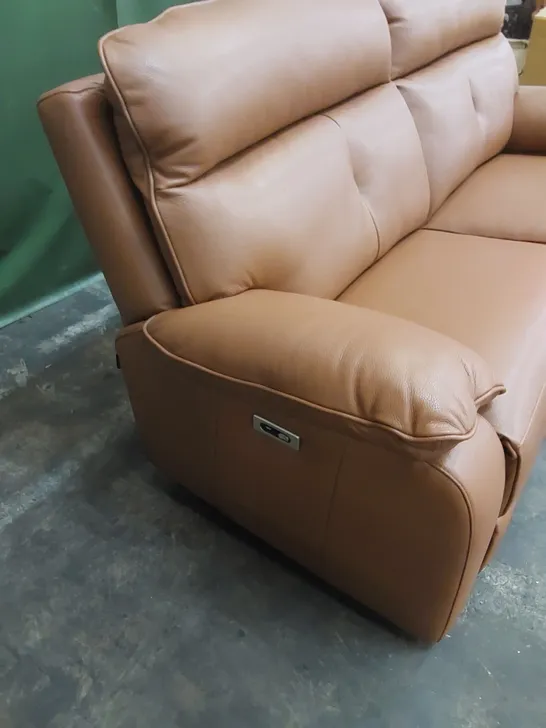 QUALITY DESIGNER ITALIAN MADE LUGANO 3 SEATER ELECTRIC RECLINER LEATHER SOFA - TAN