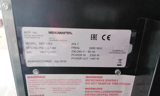 MENUMASTER DEC14E2 COMMERCIAL MICROWAVE 