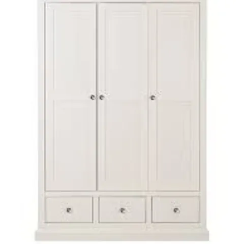 BOXED GRADE 1 HANNA CREAM/OAK-EFFECT 3-DOOR 3-DRAWER WARDROBE (3 OF 3 BOXES)