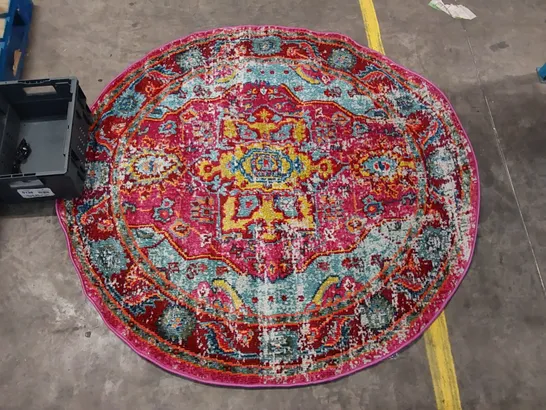 LOUGHLAM PINK/BLUE/YELLOW RUG // 5'3" ROUND 