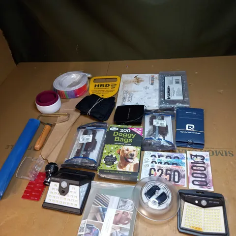 LOT OF ASSORTED HOUSEHOLD ITEMS TO INCLUDE LED WALL LIGHTS, DOGGY BAGS AND LOCK NUTS PACK