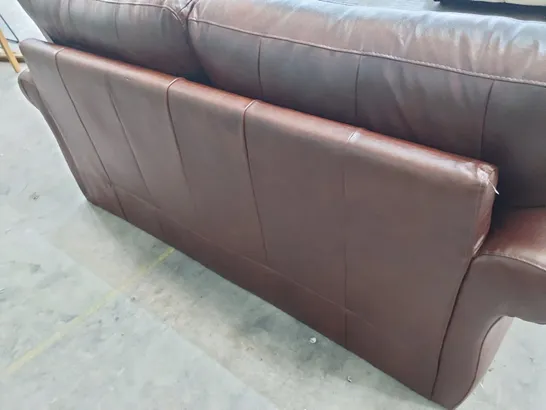 DESIGNER SCROLL ARM 2.5 SEATER SOFA CHESTNUT LEATHER 