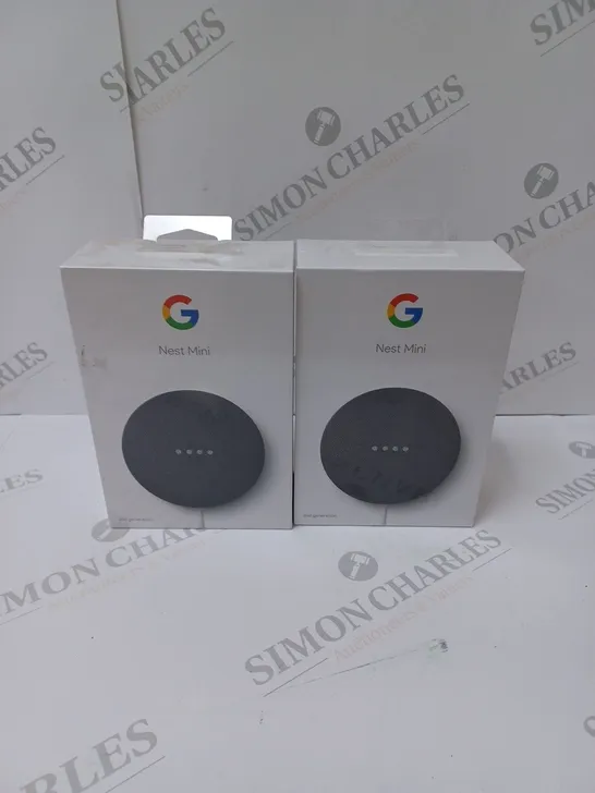 2 BRAND NEW BOXED GOOGLE NEST MINI 2ND GENERATION SMART SPEAKERS - CHARCOAL   