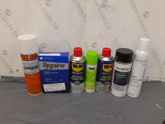 APPROXIMATELY 6 ASSORTED AEROSOL CANS TO INCLUDE WD-40, CLIPPERCIDE SPRAY AND SKIN CLEASING FOAM - COLLECTION ONLY