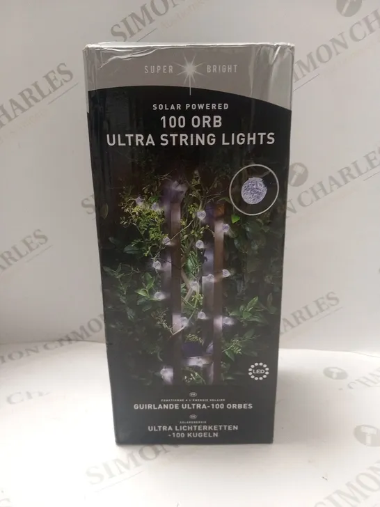 BOXED SUPER BRIGHT SOLAR POWERED 100 ORB ULTRA STRING LIGHTS