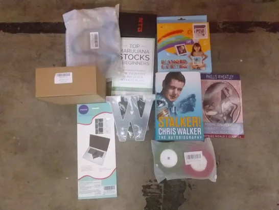 PALLET OF ASSORTED ITEMS INCLUDING DIAMOND PAINTING KIT, MAC PROTECTION SEAL, NEEVAS SHOULDER BAG, TESLA STORAGE BOX, STALKER! CHRIS WALKER AUTOBIOGRAPHY, LED W