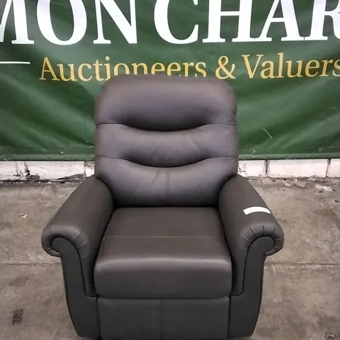 QUALITY BRITISH DESIGNED & MANUFACTURED G PLAN HOLMES SMALL ARMCHAIR CAMBRIDGE SLATE LEATHER