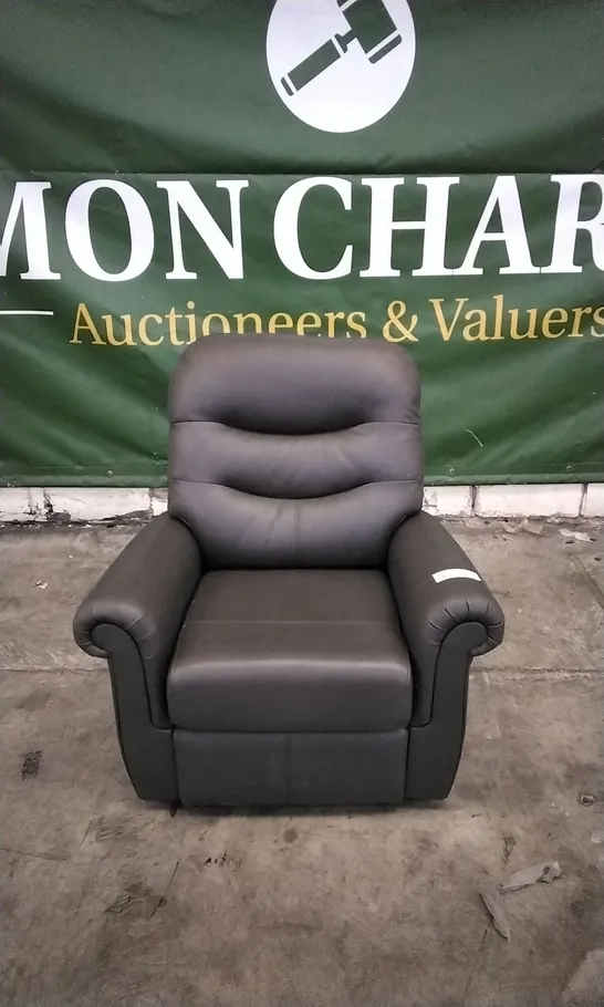 QUALITY BRITISH DESIGNED & MANUFACTURED G PLAN HOLMES SMALL ARMCHAIR CAMBRIDGE SLATE LEATHER