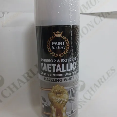 BOX OF 12 PAINT FACTORY METALLIC SPRAY PAINT DAZZLING WHITE 