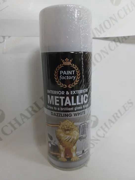 BOX OF 12 PAINT FACTORY METALLIC SPRAY PAINT DAZZLING WHITE 