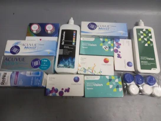 LOT OF ASSORTED EYE CARE ITEMS TO INCLUDE SPECSAVERS, ACUVUE AND REBU