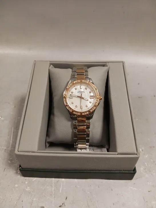 BOXED ROTARY PEARL EFFECT DIAL WATCH 