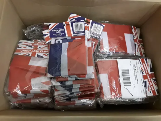 BOX OF APPROXIMATELY 25 PACKS EACH CONTAINING 24 BRAND NEW UNION JACK FLAGS 