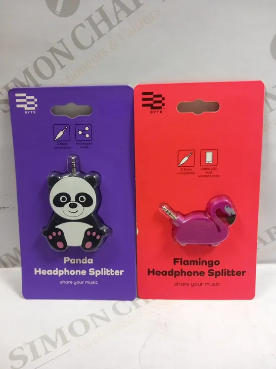 9 ASSORTED BYTE HEADPHONE SPLITTERS TO INCLUDE; FLAMINGO AND PANDA