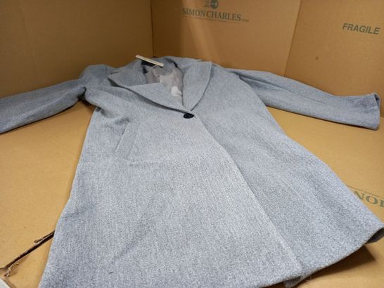 DESIGNER GREY PETITE WOOL CROMBIE COAT - SIZE 12