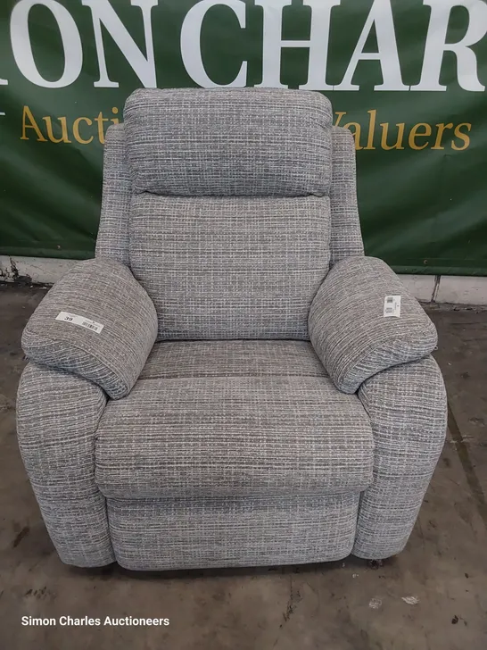 QUALITY BRITISH DESIGNER G PLAN KINGSBURY POWER RECLINING EASY CHAIR WAFFLE SMOKE FABRIC 