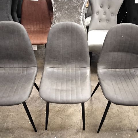 5 DESIGNER GREY FAUX LEATHER CHAIRS ON BLACK LEGS