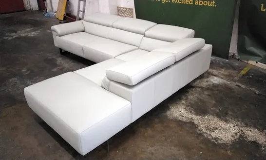 QUALITY ITALIAN DESIGNER MATILDA WHITE GREY LEATHER CORNER GROUP SOFA WITH POCKET SPRINGS AND CHROME LEGS 