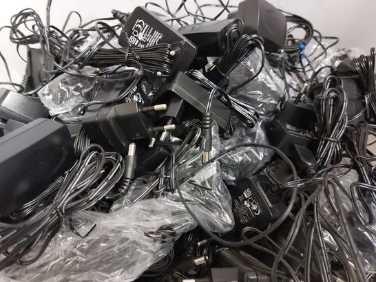 BOX OF APPROX 50 ASSORTED POWER CABLES FOR VARIOUS ITEMS 