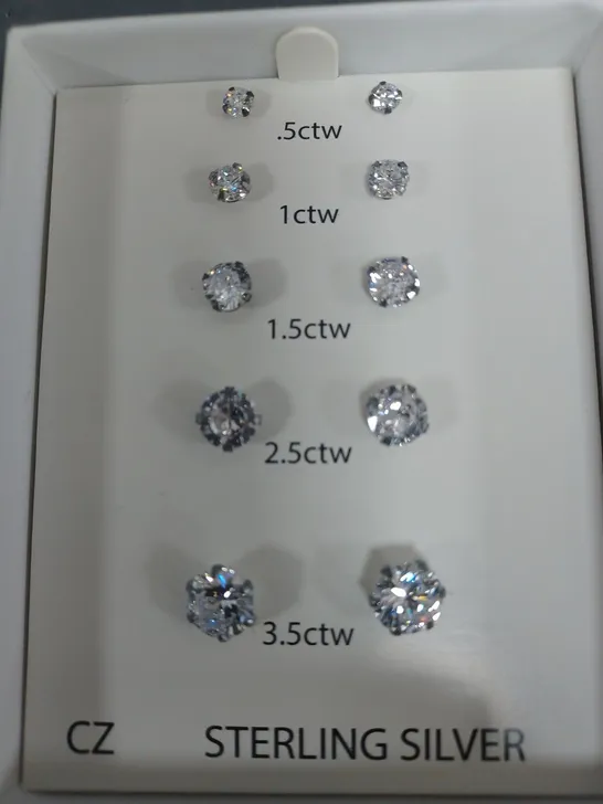 THE LOVE SILVER COLLECTION STERLING SILVER CUBIC ZIRCONIA 5 PAIR STUD EARRING SET