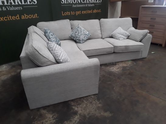 QUALITY GREY FABRIC CORNER SOFA WITH ACCENT CUSHIONS