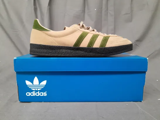 BOXED PAIR OF ADIDAS LOTHERTON SPZL SHOES IN BEIGE/GREEN UK SIZE 11